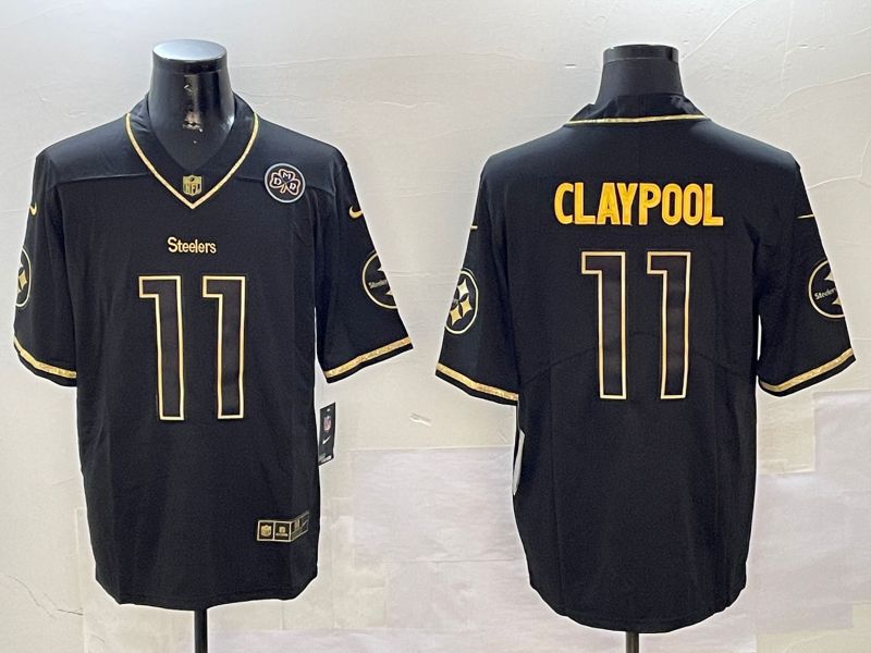 Men Pittsburgh Steelers #11 Claypool Black Gold Throwback 2024 Nike Limited NFL Jersey style 3->pittsburgh steelers->NFL Jersey